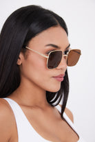 Oversized metal frame sunglasses in brown and gold | My Accessories London Sunglasses | Oversized sunglasses | Best sunglasses | Brown sunglasses | Tinted sunglasses | square sunglasses 