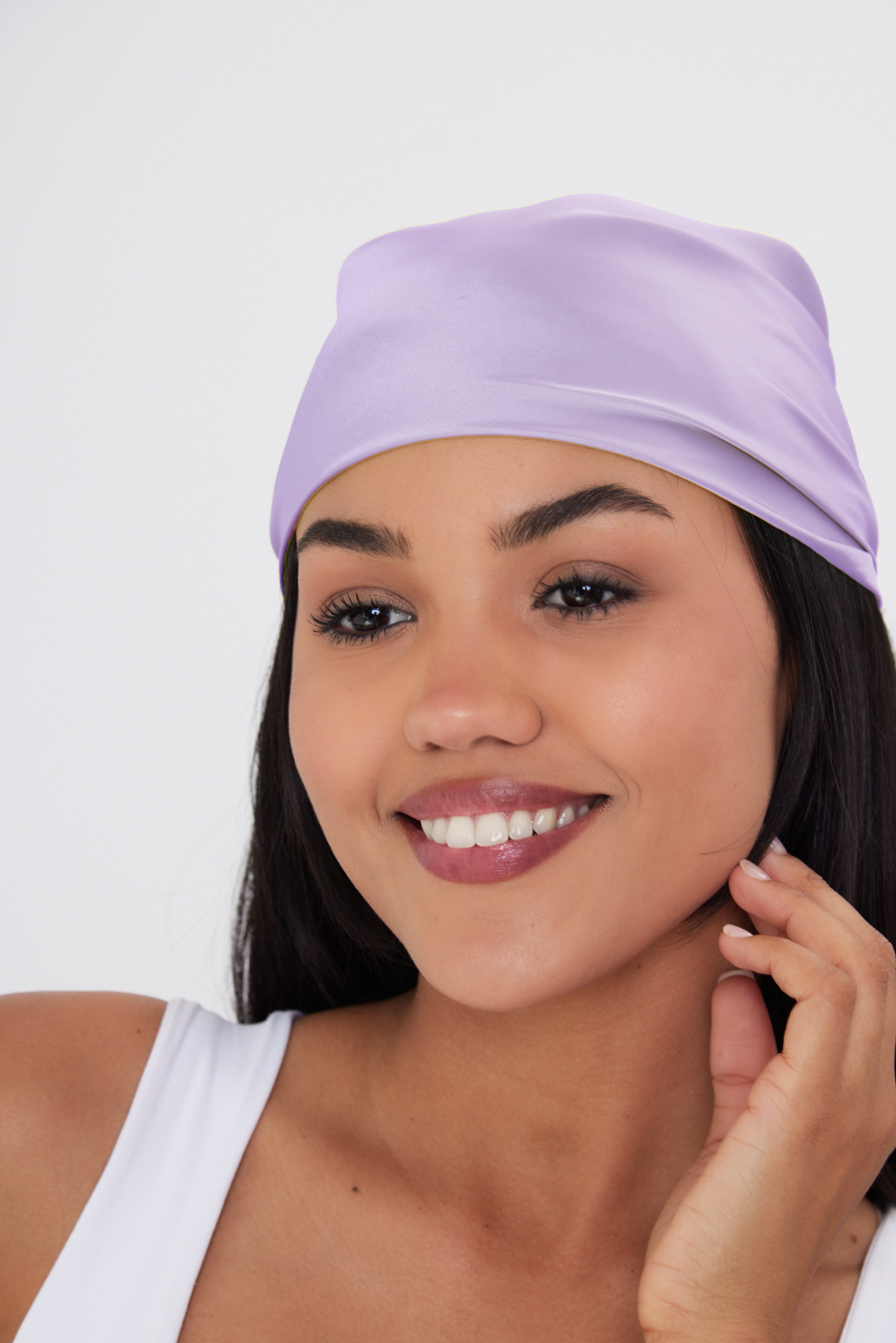 Purple bandana | My accessories london bandana | Multiway satin head scarf Lilac | Purple | glam | Neck Tie | top | Multiway | Glam | Brunch | Lunch | Party | Summer | Holiday | Festival | Women's Accessories 