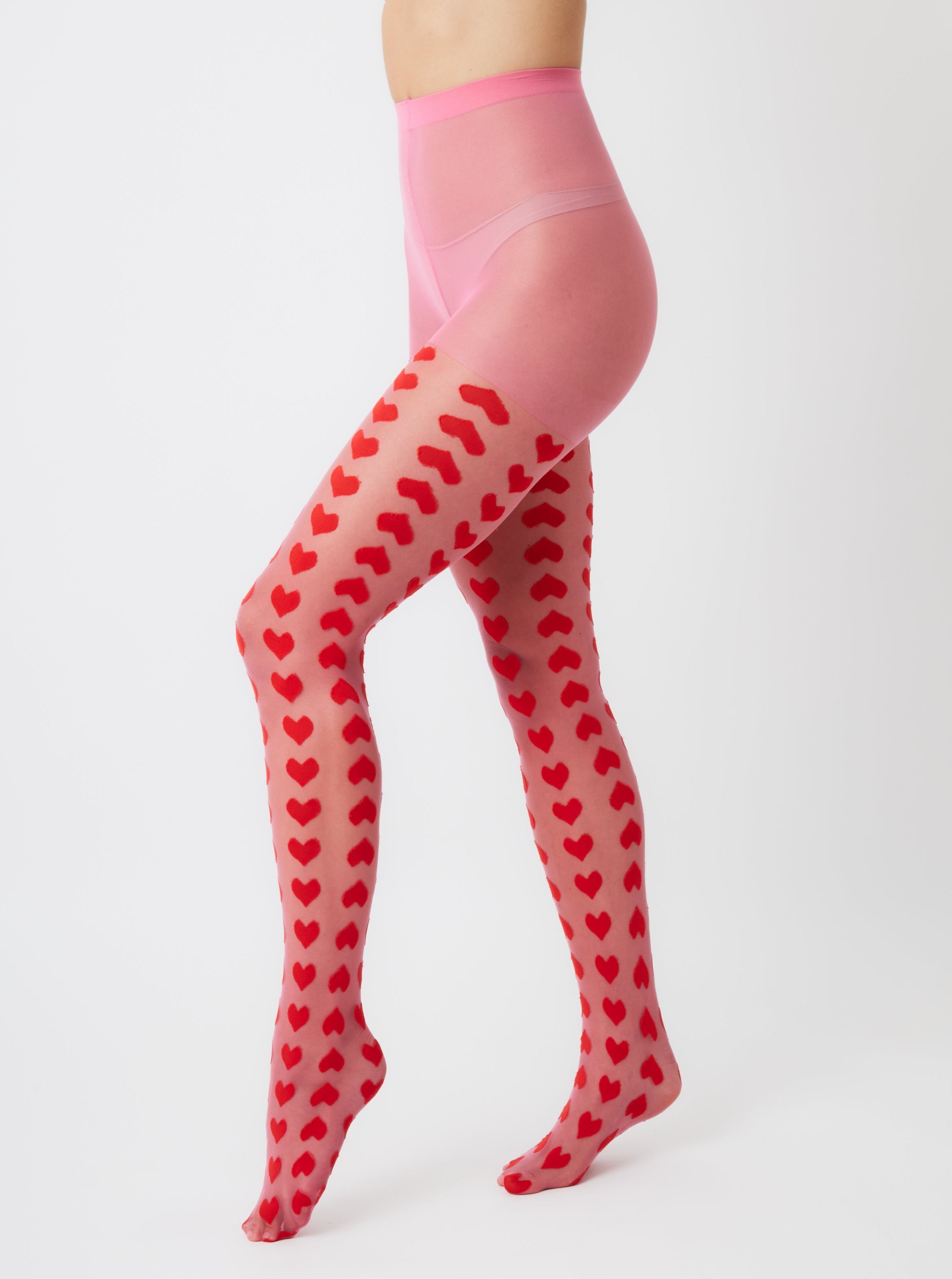 Women's Heart Pattern Tights, Monogram tights in Pink