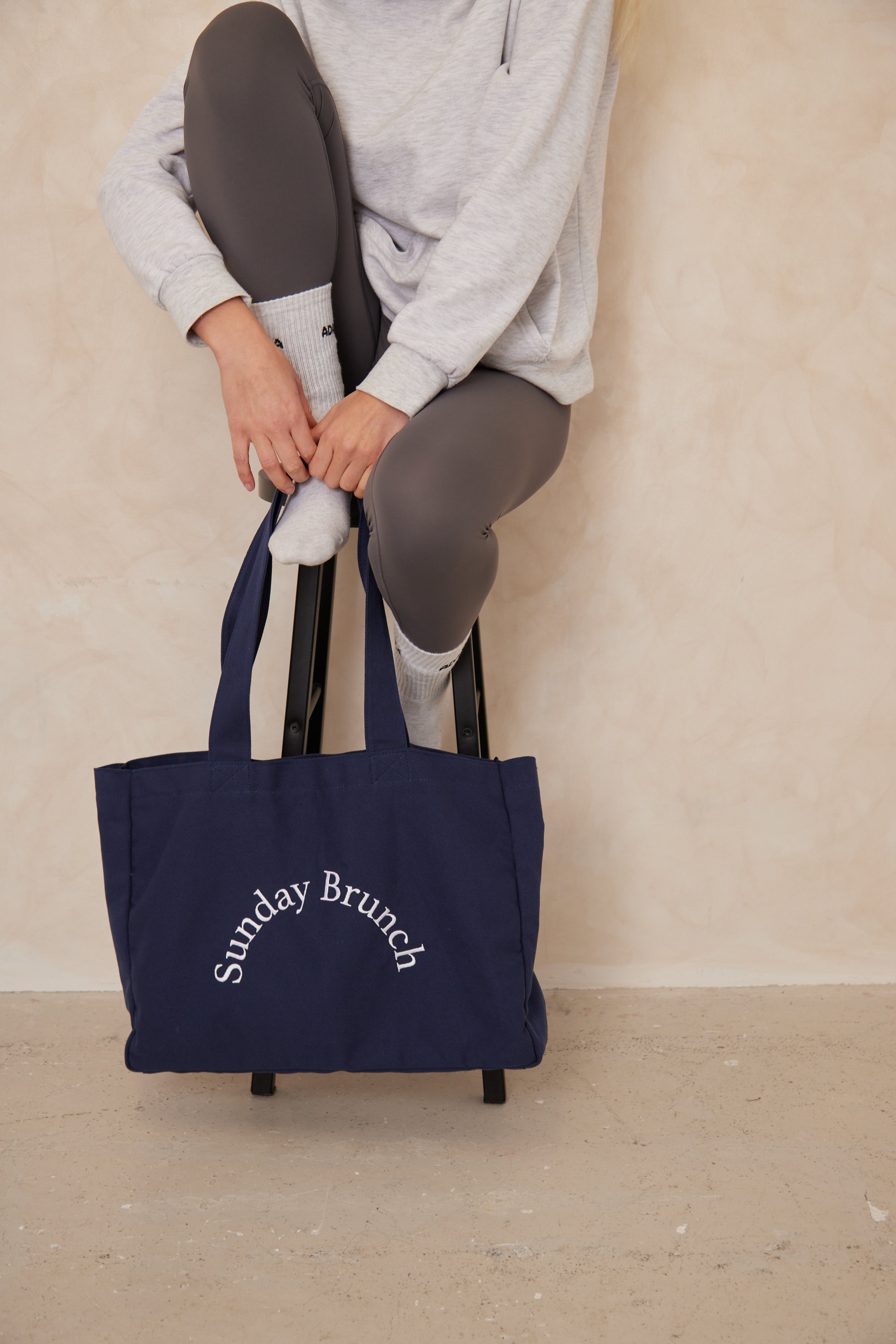 Navy blue canvas tote bag on sale