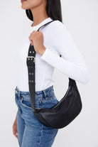  My Accessories London Chunky Faux Leather Buckle Swing Bag in Black | Black Bag | Black Sling Bag | Black Leather Bag | Crossbody Bag | Black Crossbody Bag | Ladies Bag | Women's Bag | My Accessories London Bag | Chunky Buckle Bag