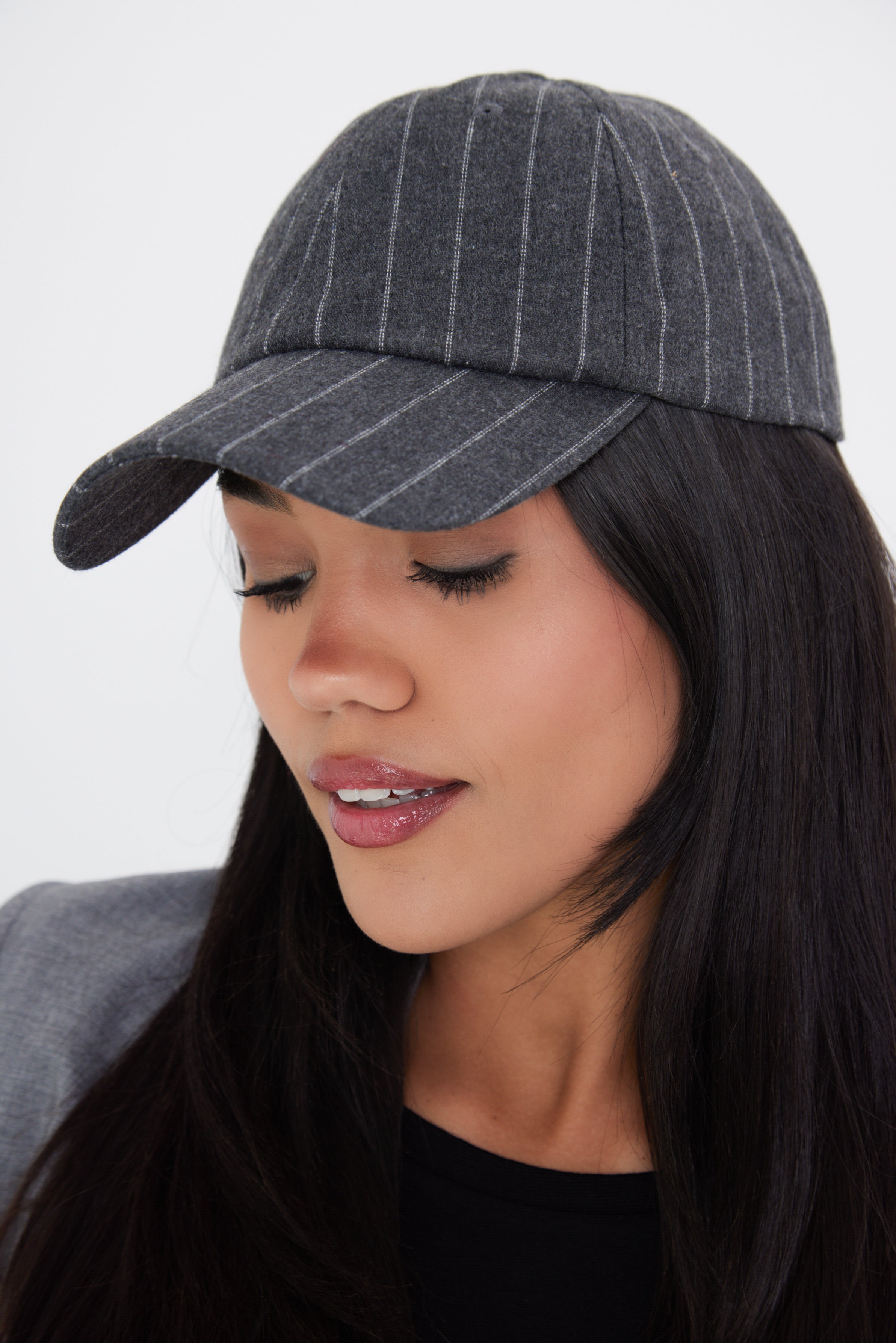 My Accessories London Pinstripe Baseball Cap in Charcoal Grey | My Accessories London Baseball Cap | Baseball Cap | Grey Baseball Cap | Grey Pinstripes | Grey Pinstripe Cap | Grey Cap | Grey Hat | Womens Caps | Womens Cap | Womens Grey Hat | Trendy Caps | Best Caps | Best Caps for Women