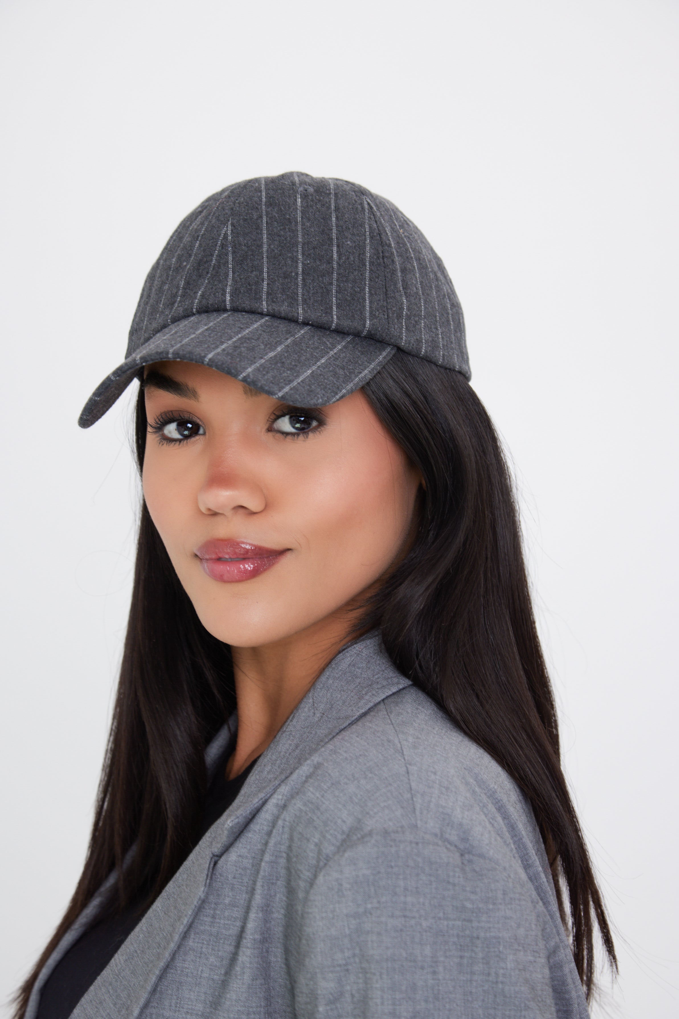 Pinstripe Baseball Cap in Charcoal Grey