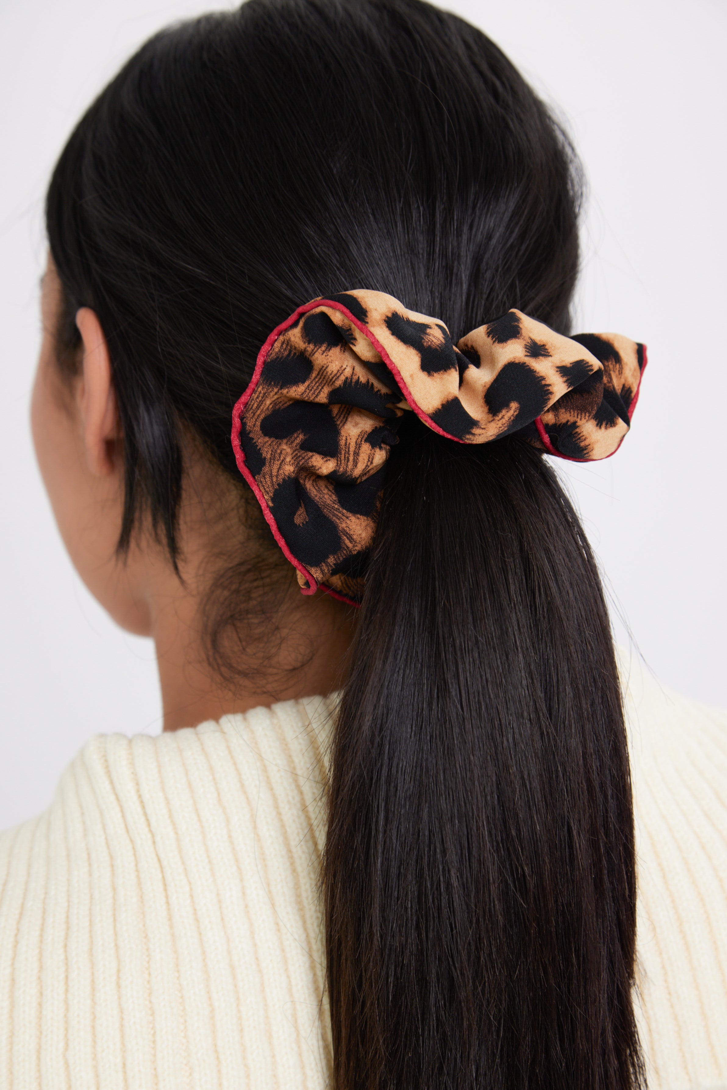 My Accessories London Scrunchie | Leopard Scrunchie | leopard | leopard print | Red piping | hair accessories | Oversized Scrunchie | My Accessories London Scrunchie | Print Scrunchie | Best Scrunchie | Woman's Scrunchie | Large Scrunchie | Oversized hairband | Animal Print scrunchie | Matching scrunchie