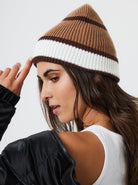 My Accessories London Stripe Beanie in Brown | Hat | women's Accessories | Autumn | Winter | Knitted | Ski | Skiing | Indie | Elevated indie | Streetwear | Plaza Core | Casual | Essential | Streetstyle | Winter | Autumn | Autumn Accessories | Winter Accessories | Women | Women's Accessories 