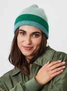 My Accessories London Stripe Beanie in Green | Hat | Women's Accessories | Autumn | Winter | Knitted | Women | Ski | Ski Season | Skiing | Knitwear | Indie | Elevated Indie | Explorer | Winter Accessories | Autumn Accessories | Streetwear | Streetstyle | Unisex | Winter Style | Fall Style | Fall Accessories 