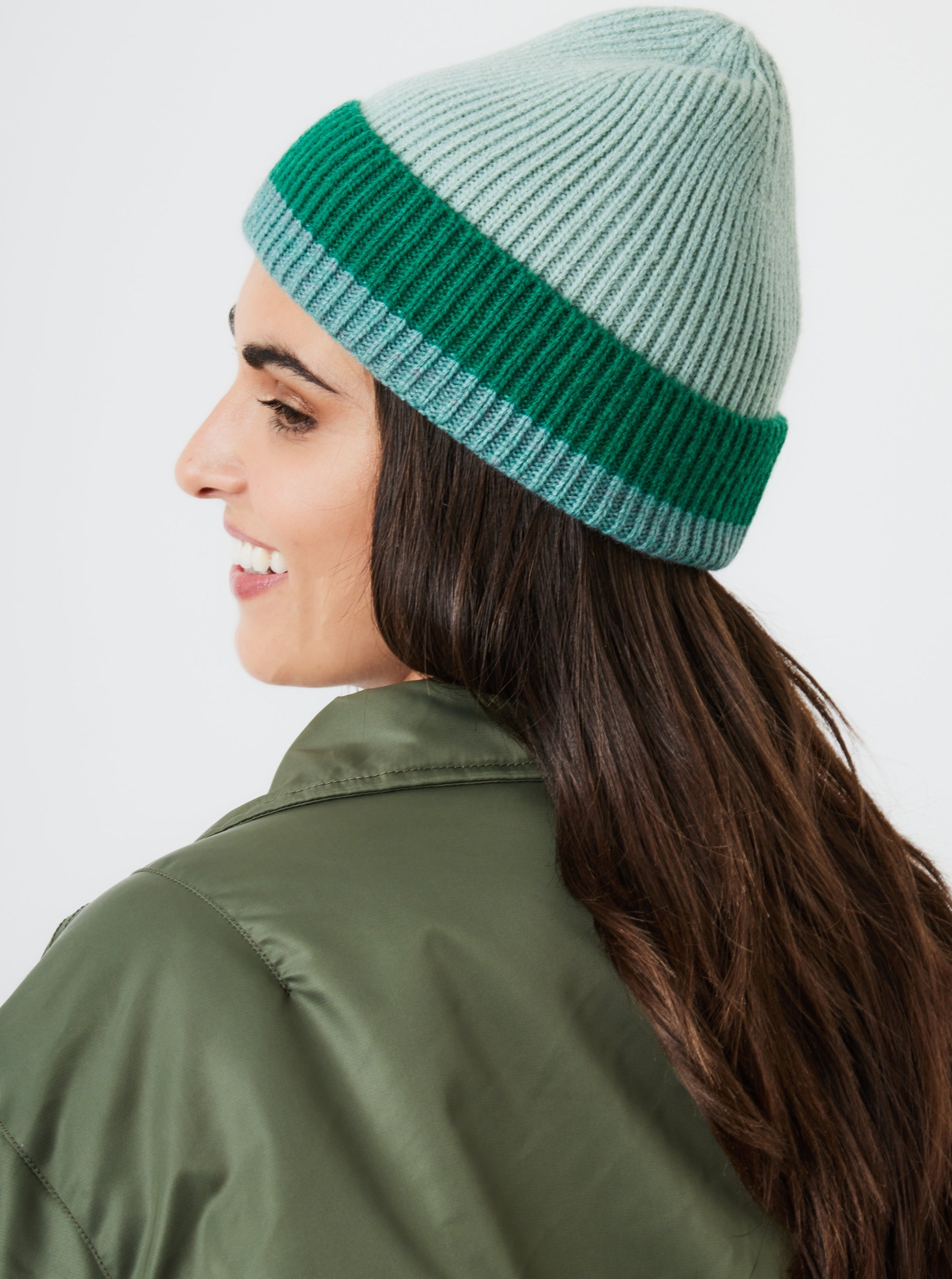 My Accessories London Stripe Beanie in Green | Hat | Women's Accessories | Autumn | Winter | Knitted | Women | Ski | Ski Season | Skiing | Knitwear | Indie | Elevated Indie | Explorer | Winter Accessories | Autumn Accessories | Streetwear | Streetstyle | Unisex | Winter Style | Fall Style | Fall Accessories 