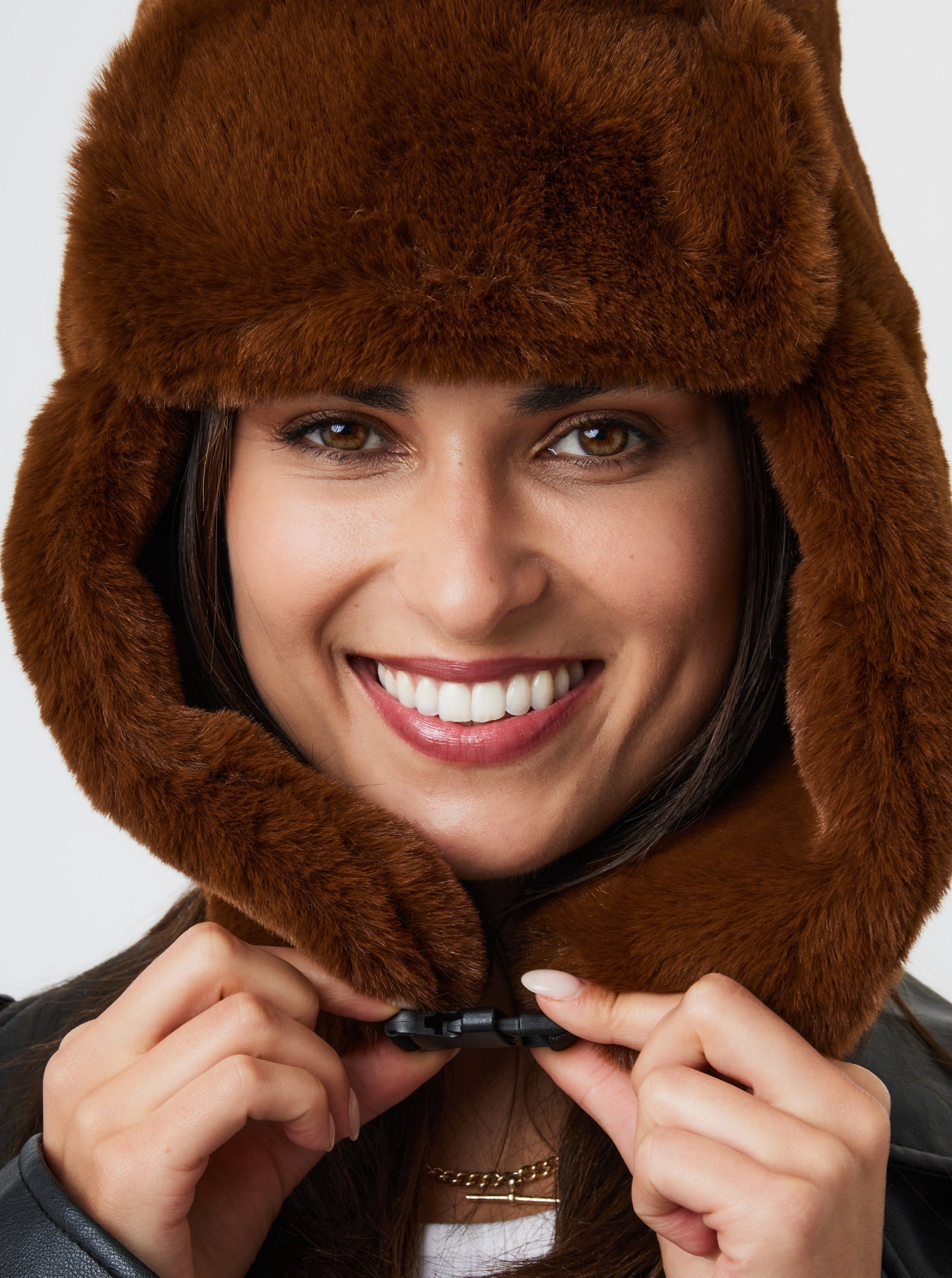 Faux Fur Trapper in Brown | Hats | Hat | Cold Weather | Casual | Ski | Winter | Autumn | Walks | Pub | Streetstyle | Women's Accessories | Teddy | Vegan | Fluffy | Present | Christmas |