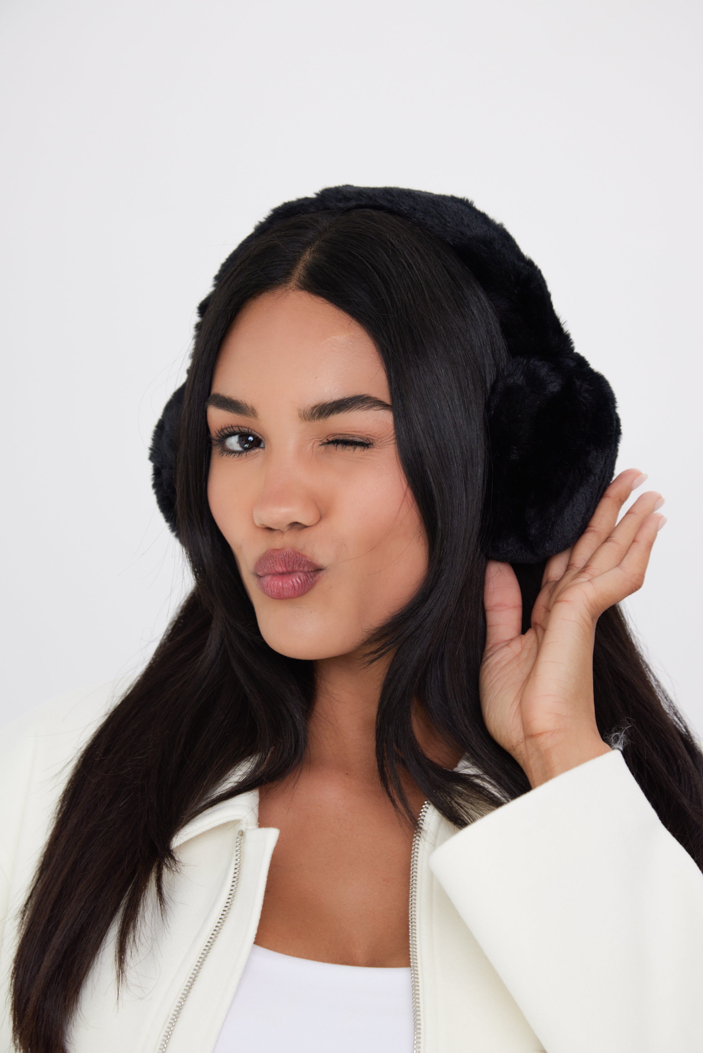 Women's Black Fluffy Faux-Fur Earmuffs | My Accessories London