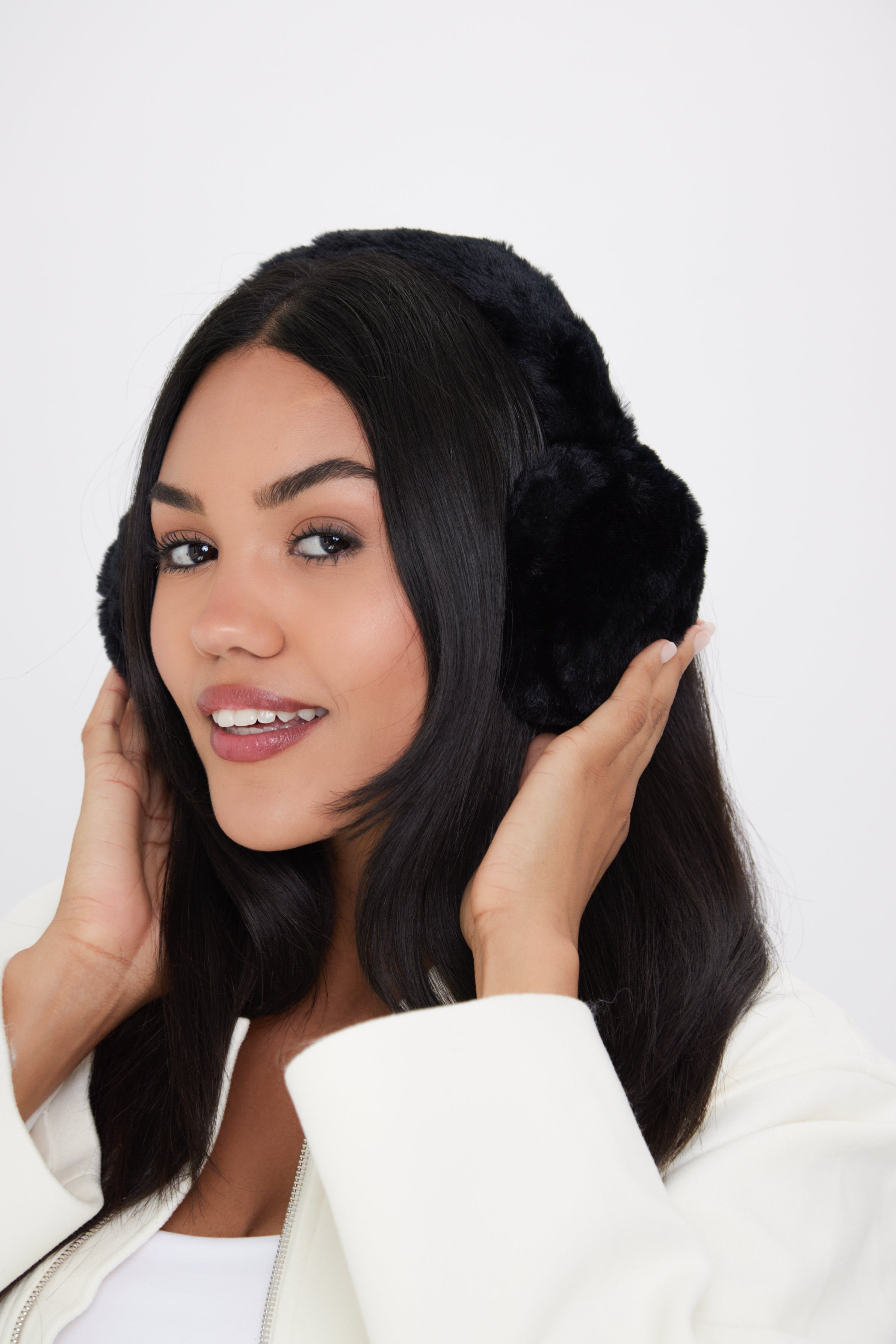 Women's Black Fluffy Faux-Fur Earmuffs | My Accessories London