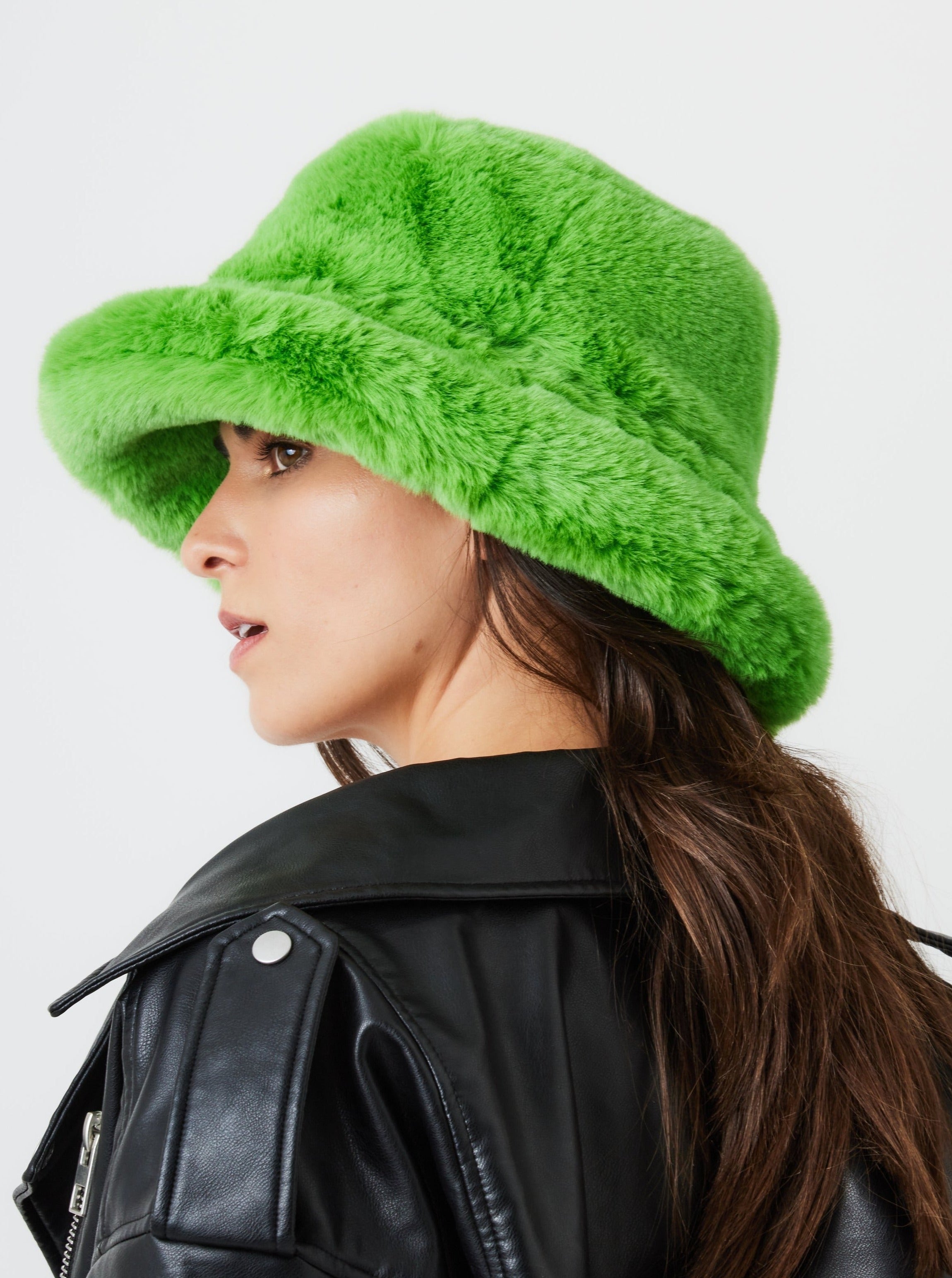 Women's Green Fur Bucket Hat | My Accessories London