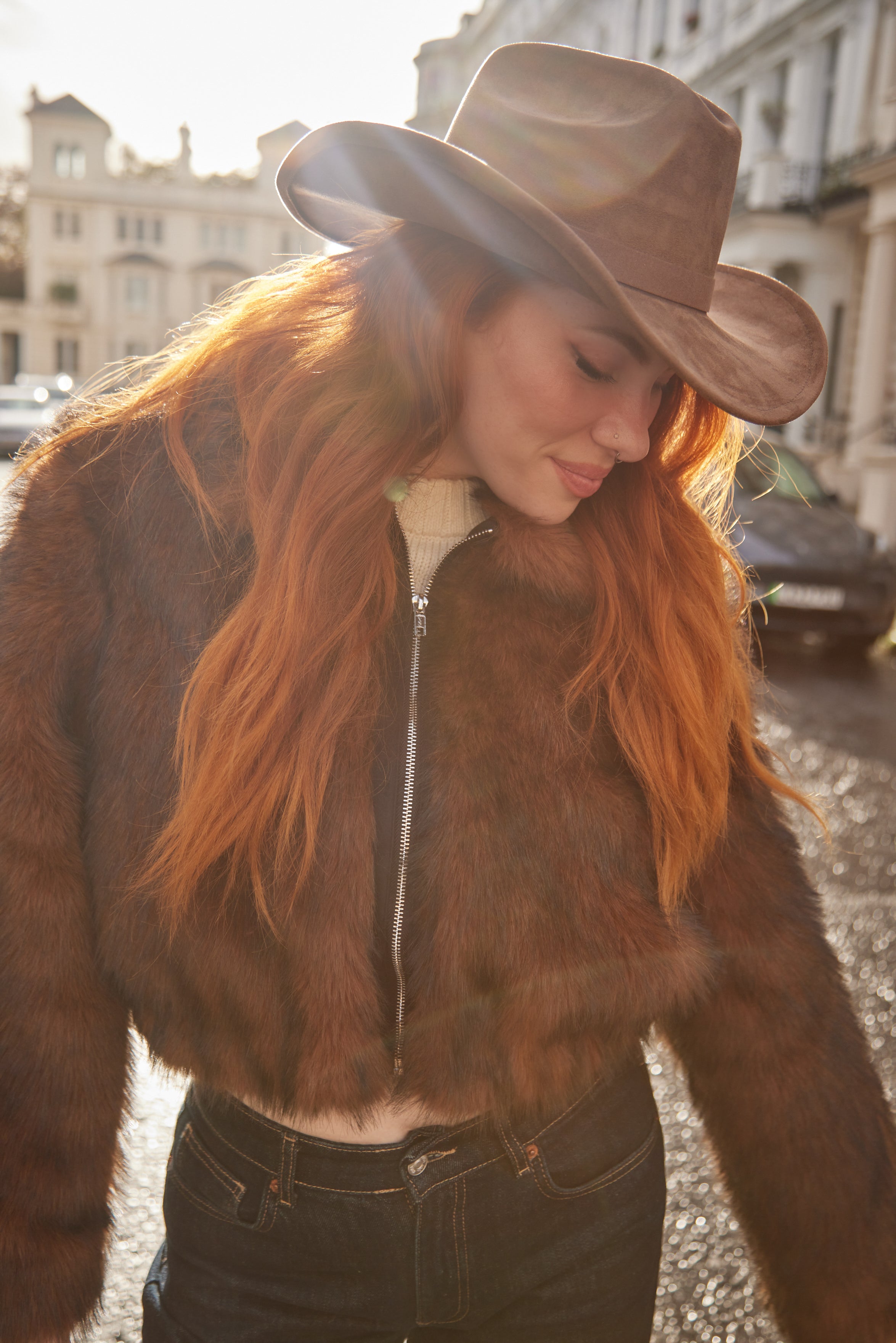 Women's Brown Suede Cowboy Hat 