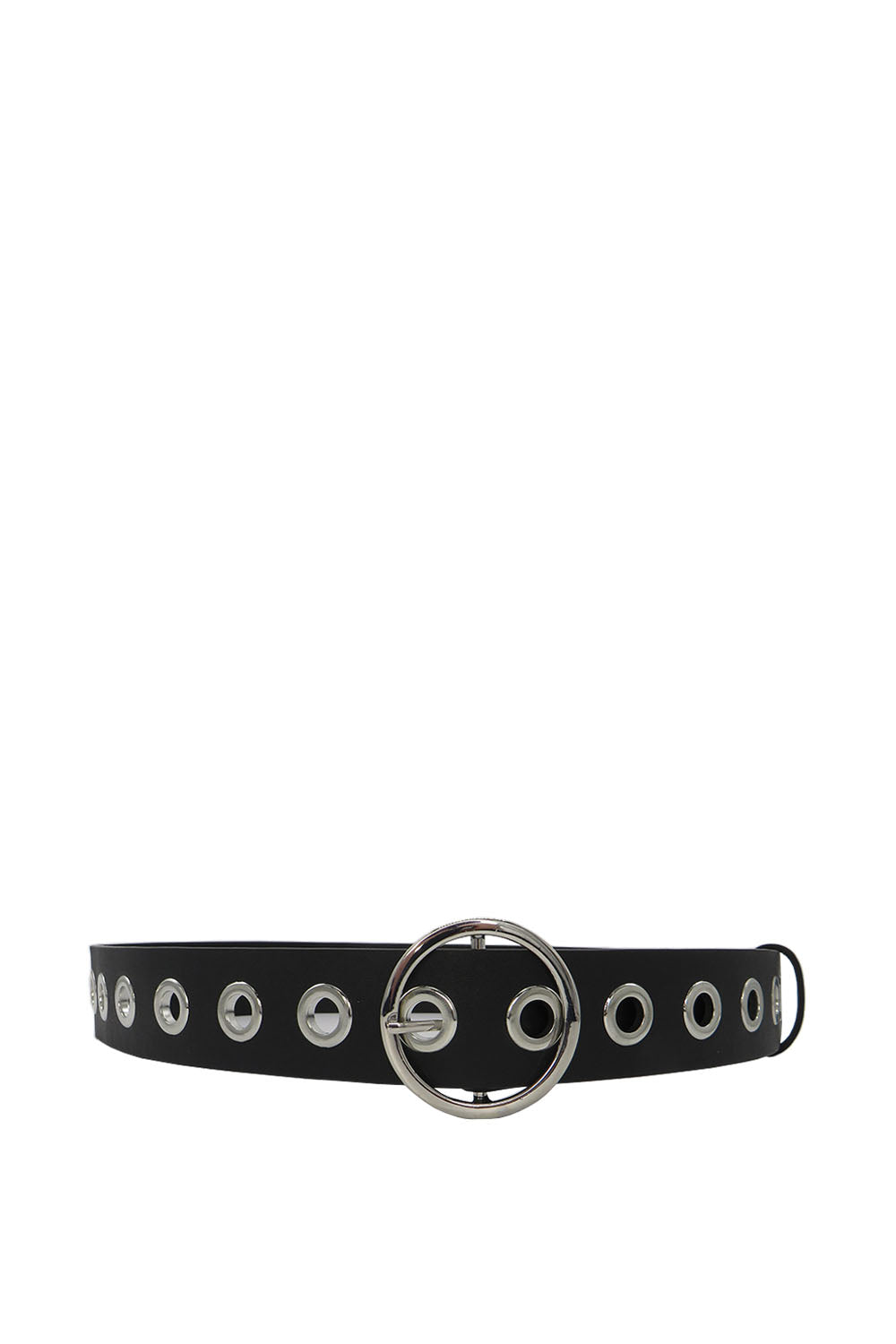 Circular Buckle Eyelet Belt in Black and Silver S black