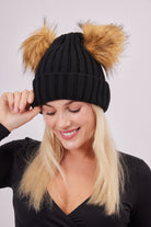 My Accessories London Knitted Double Fur Pom Beanie in Black | Hat | Pom Pom | Women's Accessories | Autumn | Winter | Basics | Ski