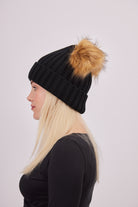 My Accessories London Knitted Double Fur Pom Beanie in Black | Hat | Pom Pom | Women's Accessories | Autumn | Winter | Basics | Ski