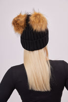 My Accessories London Knitted Double Fur Pom Beanie in Black | Hat | Pom Pom | Women's Accessories | Autumn | Winter | Basics | Ski