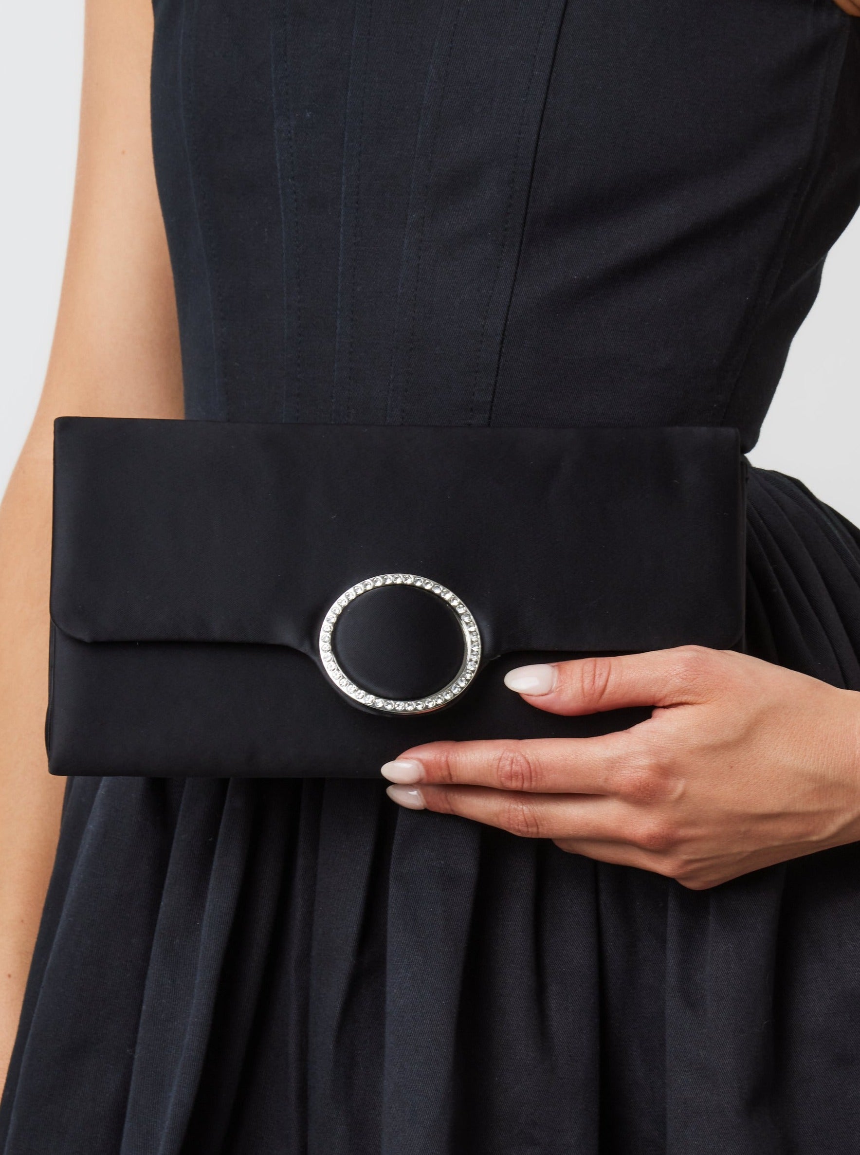 Satin Clutch with Diamante in Black black